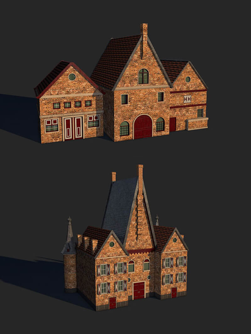 Free Cinema 4D 3D Model Brick Manor Building