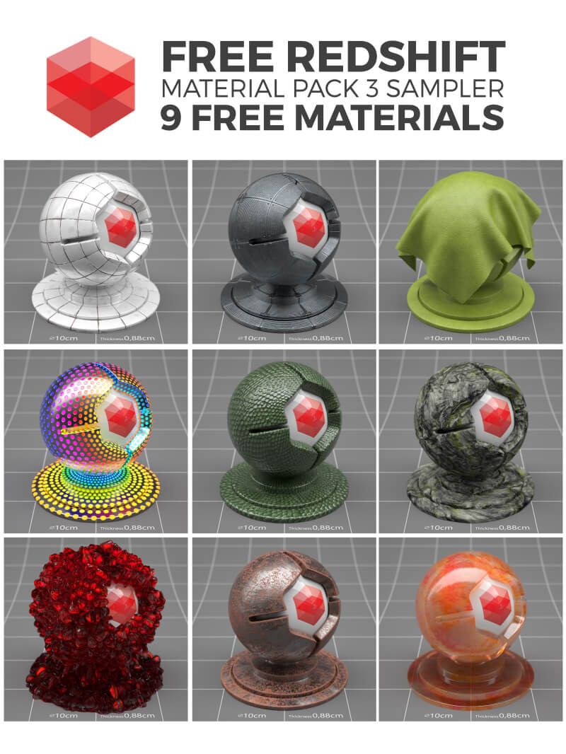 Redshift Material Pack 3 Free Sample Pack for Cinema 4D