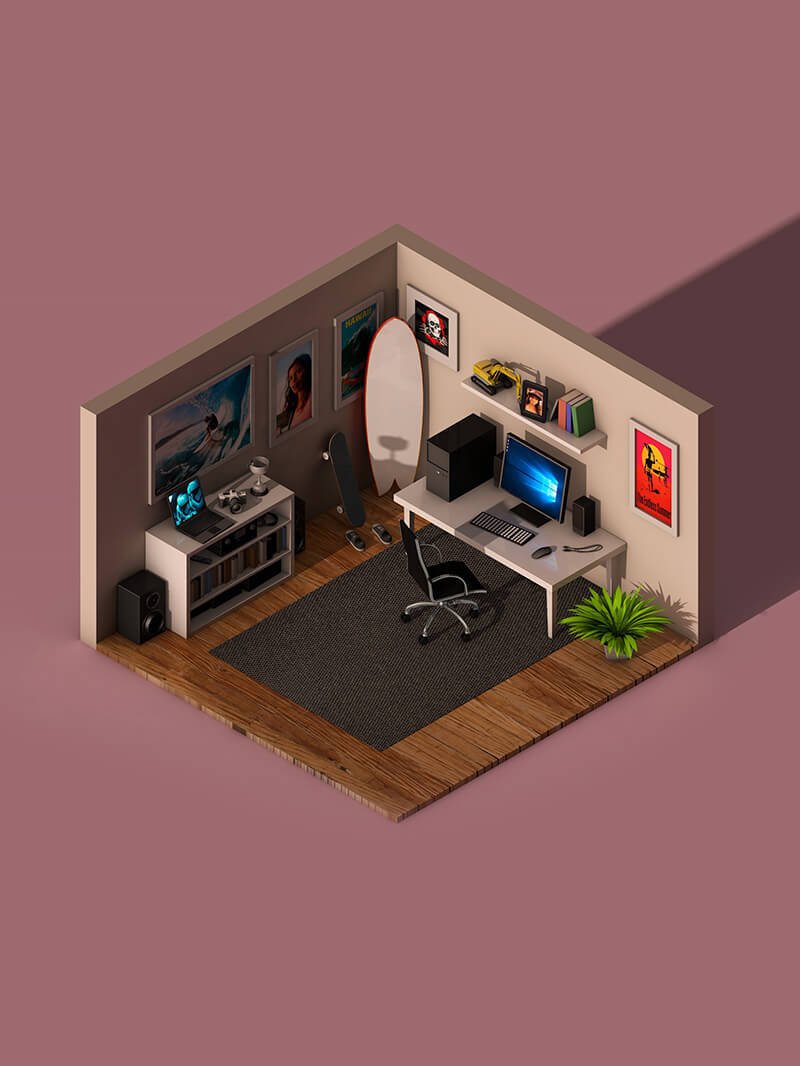 Free Cinema 4D 3D Model: Isometric Office Room Scene