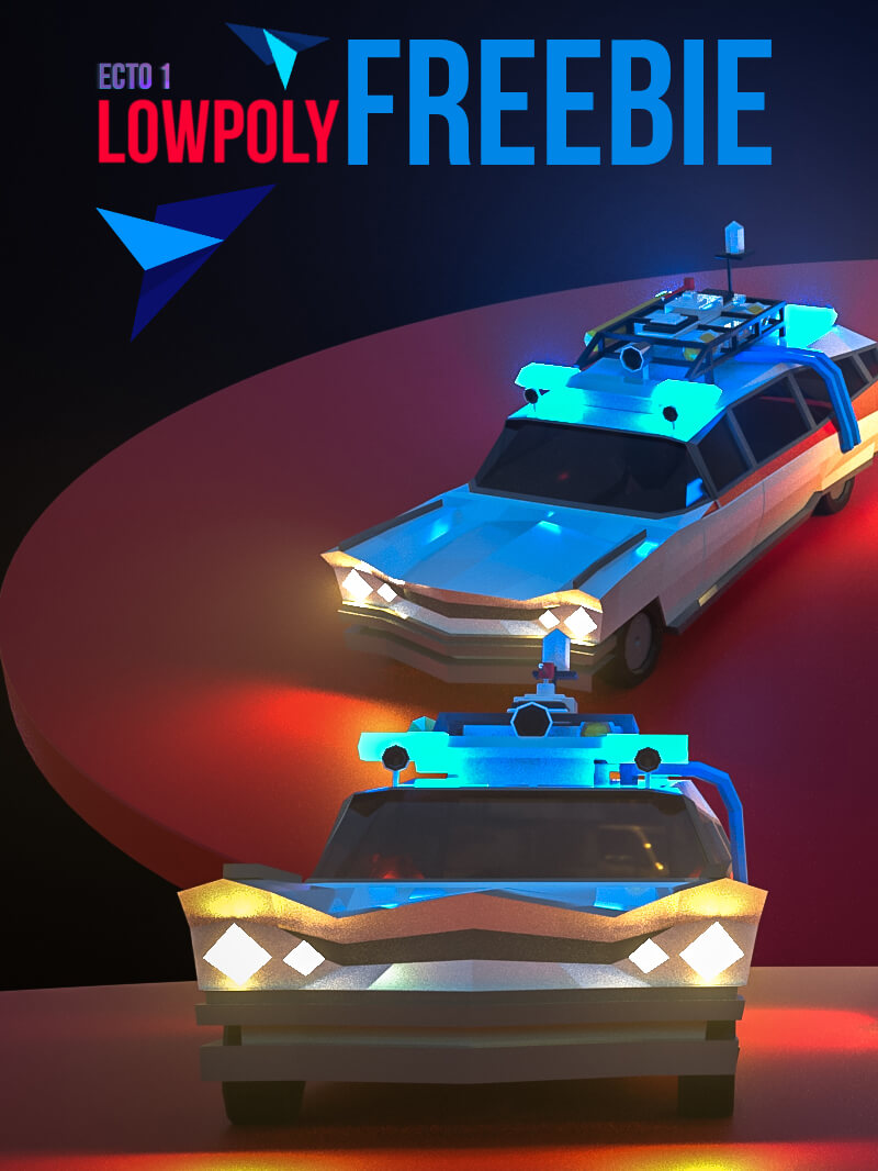Free Cinema 4D 3D Model Ecto 1 Ghostbusters Vehicle Low Poly