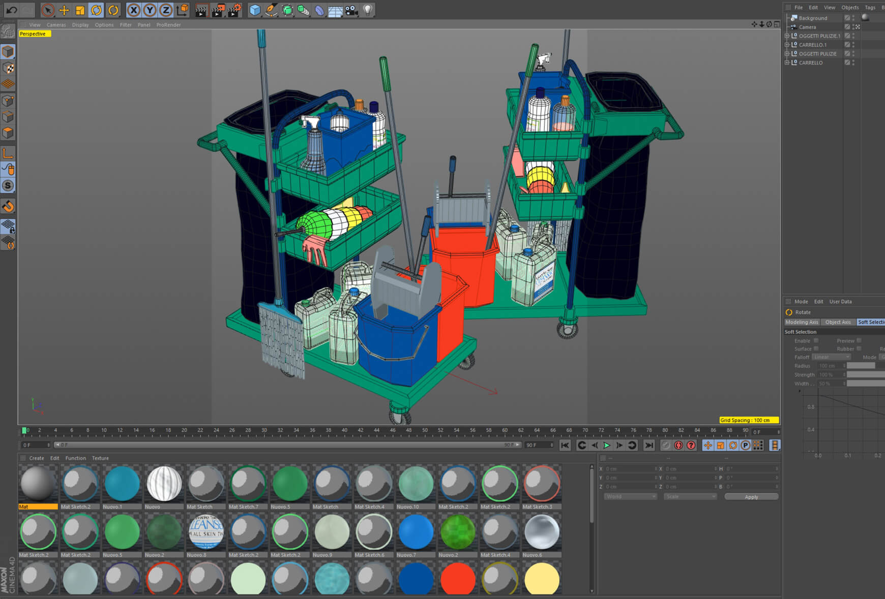 Free Cinema 4D 3D Model Sketch and Toon Cleaning Cart Model