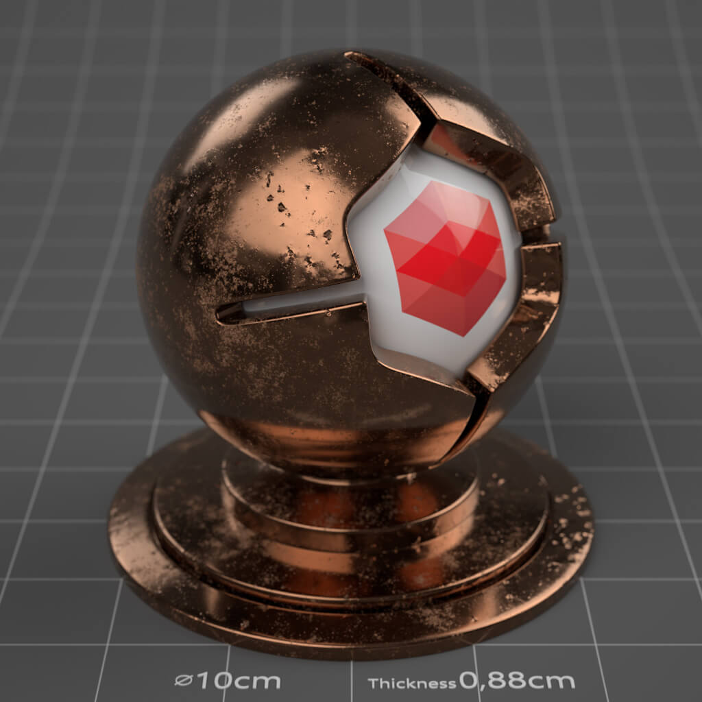 07_RS_Copper_Polished_Damaged_Moderate_4K_Redshift_Cinema_4D_Material