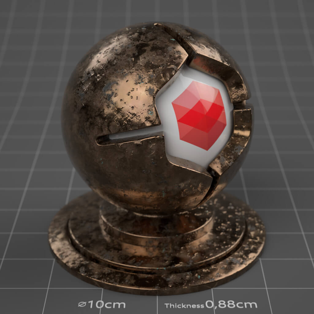 08_RS_Bronze_Polished_Damaged_Heavy_4K_Redshift_Cinema_4D_Material
