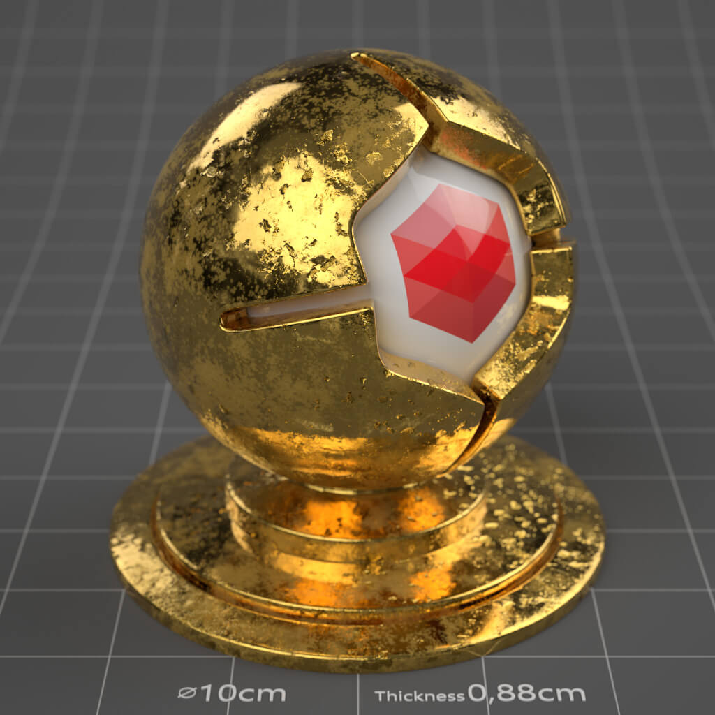08_RS_Gold_Polished_Damaged_Heavy_4K_Redshift_Cinema_4D_Material