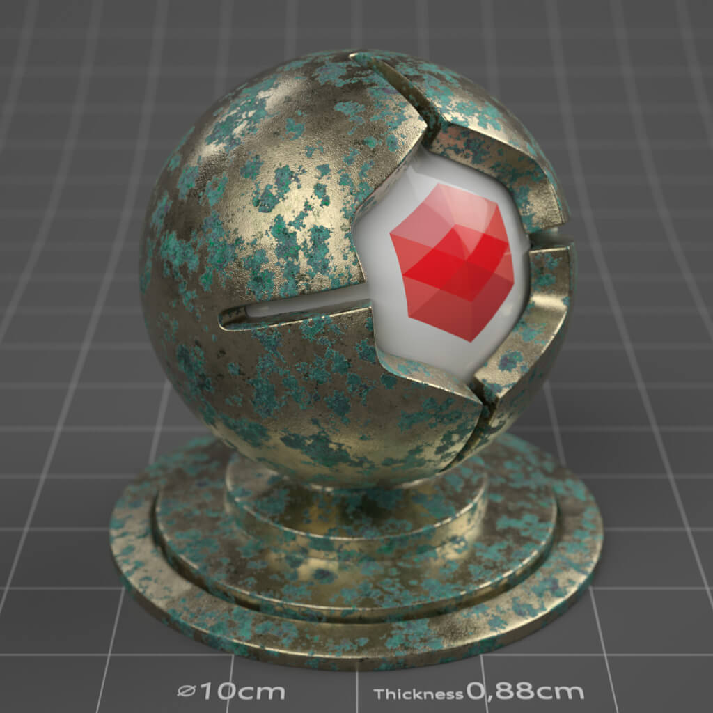 25_RS_Brass_Corroded_Green_Moderate_4K_Redshift_Cinema_4D_Material