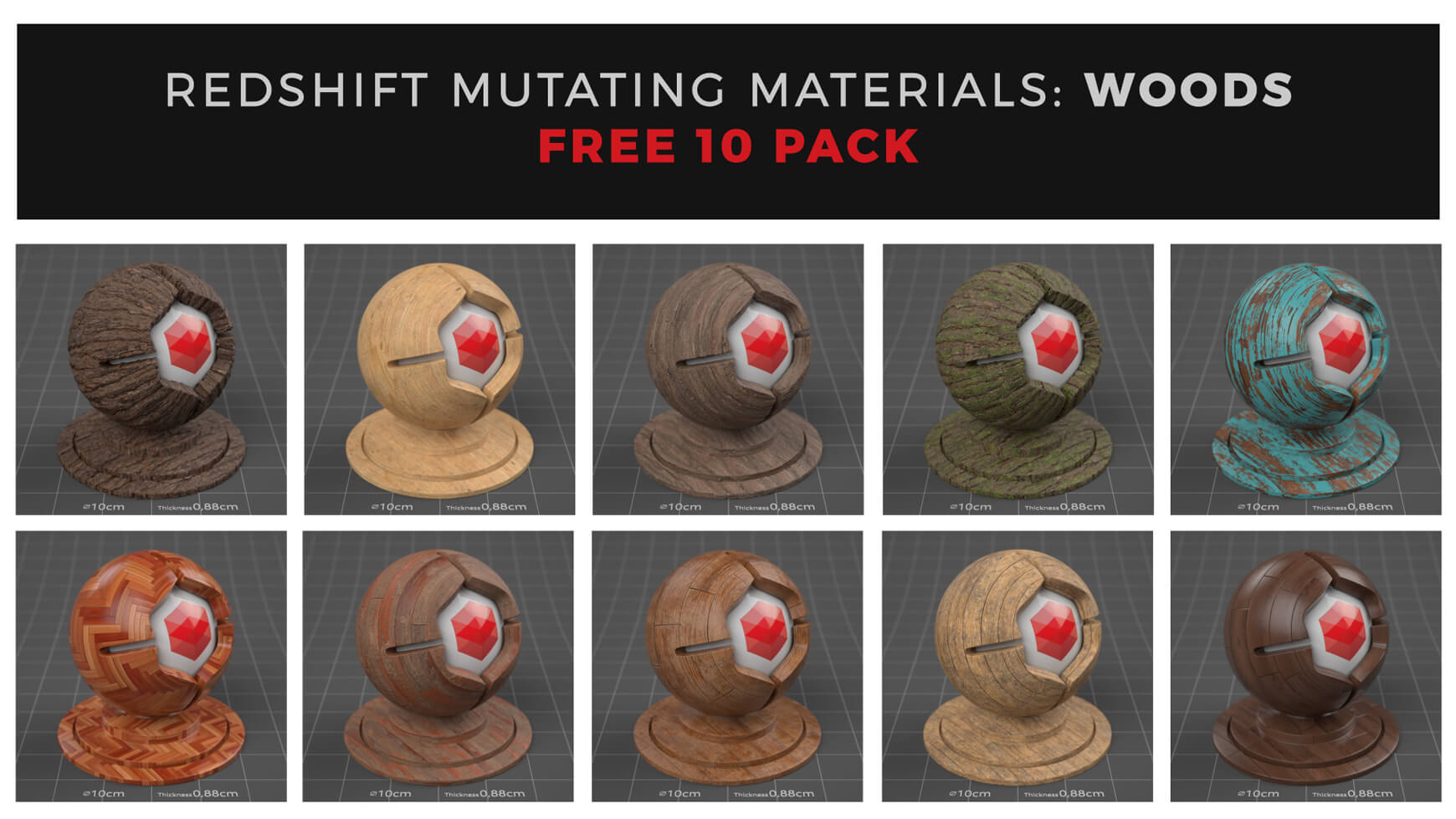 Redshift Cinema 4D Mutating Material Texture Pack Wood Free