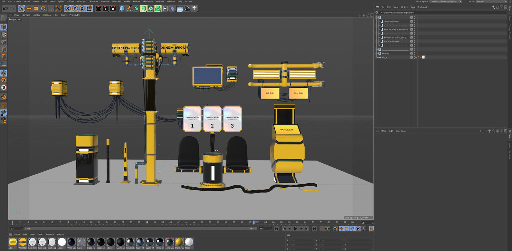 Free Cinema 4D 3D Model Cyberpunk Kitbash Pack