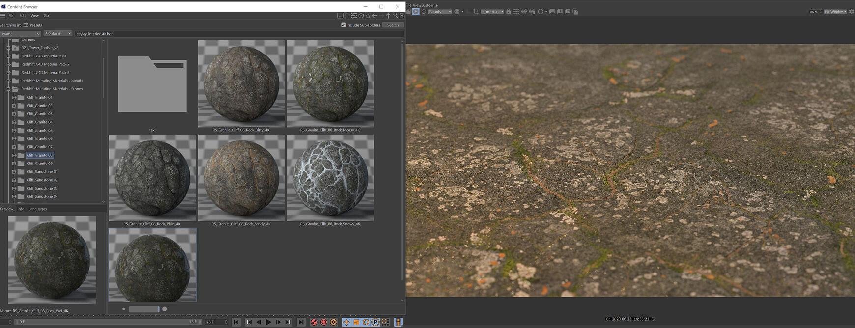 Cinema 4D Redshift RS Material Pack Stones Rock Granite Cliff Tiles