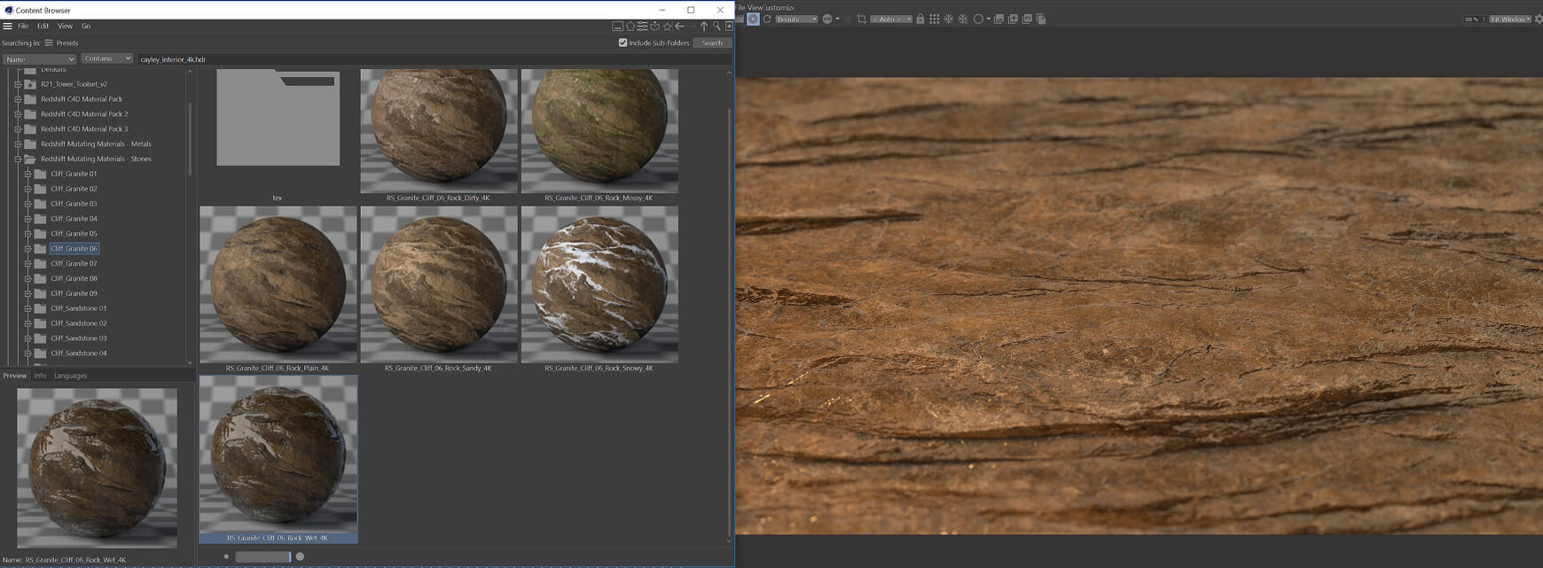 Cinema 4D Redshift RS Material Pack Stones Rock Granite Cliff Tiles