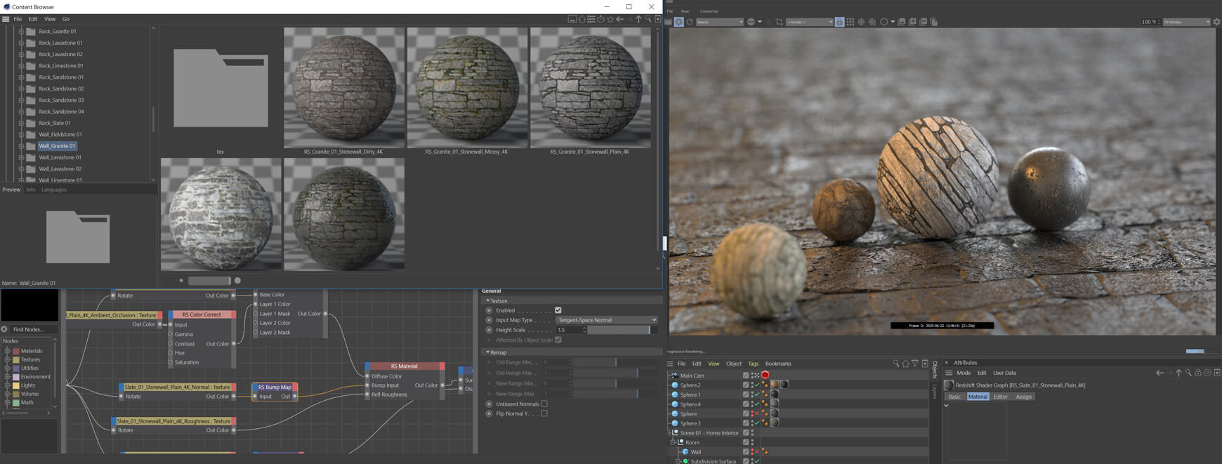 Cinema 4D Redshift RS Material Pack Stones Rock Granite Cliff Tiles