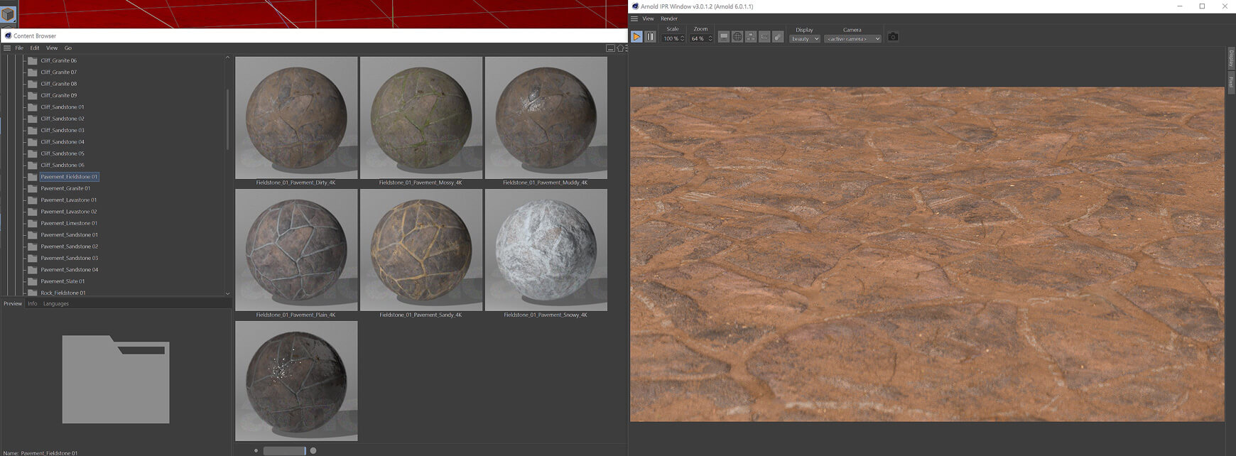 Cinema 4D Arnold Material Pack Stones Rock Sandstone Pavement Tiles