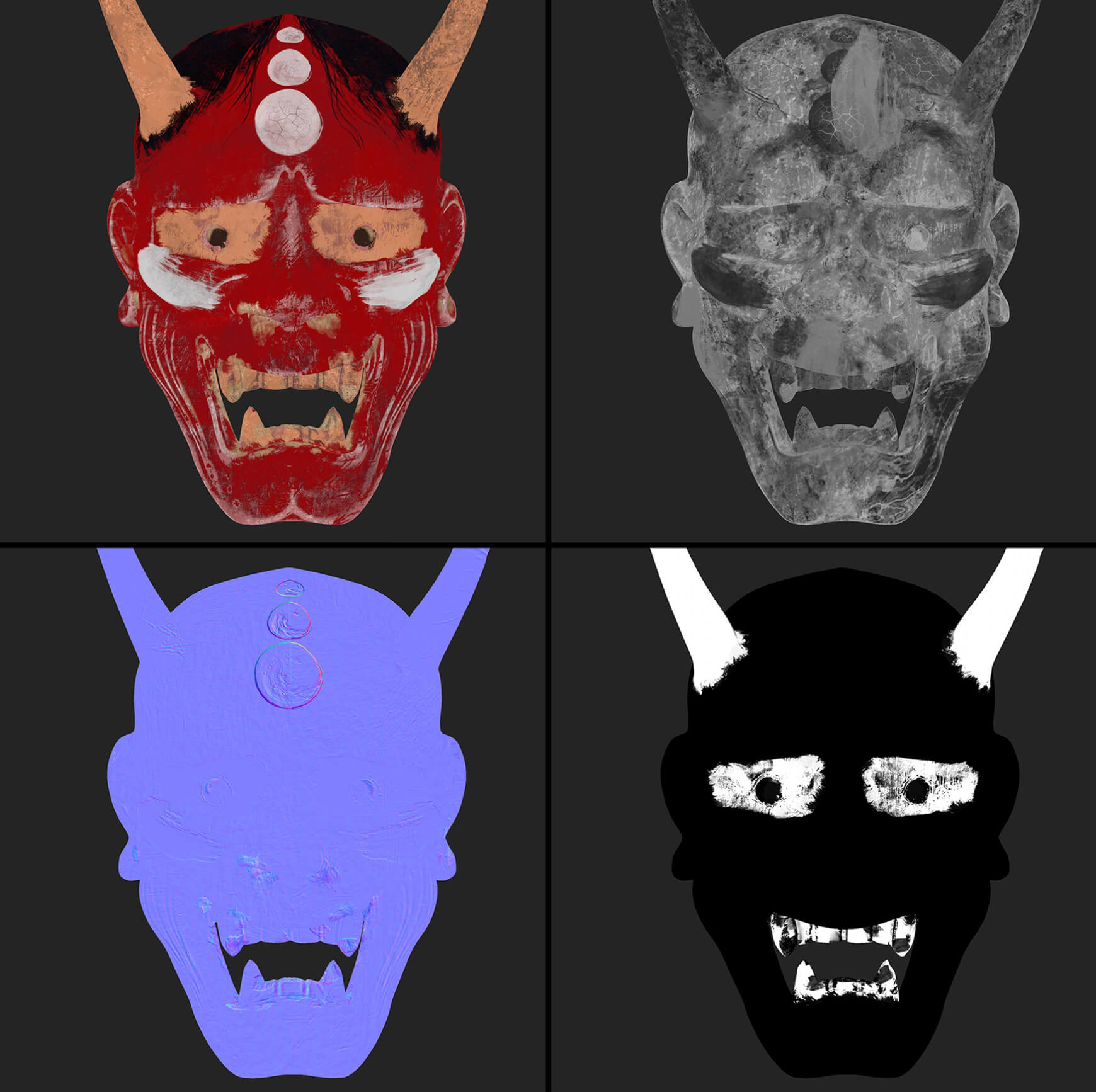 Free C4D 3D Model Obj Japanese Ghost Ghoul Mask
