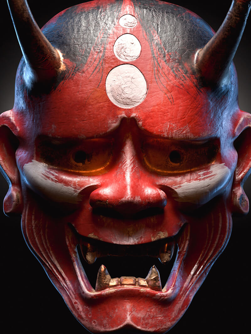 Free C4D 3D Model Obj Japanese Ghost Ghoul Mask