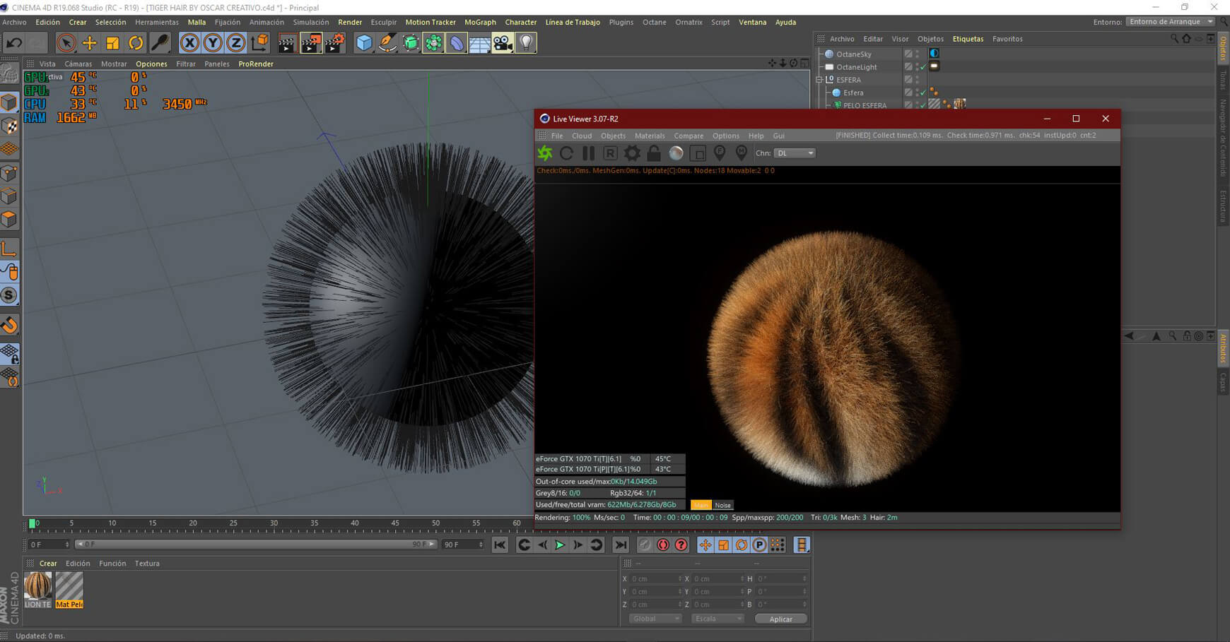 Octane Texture Render Otoy Cinema 4D C4D Hair Fur