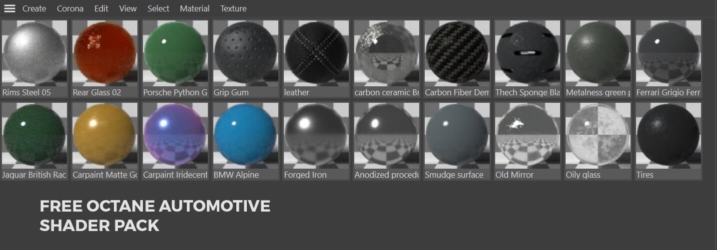 Free Otoy Octane C4D Automotive Shader Pack 3D