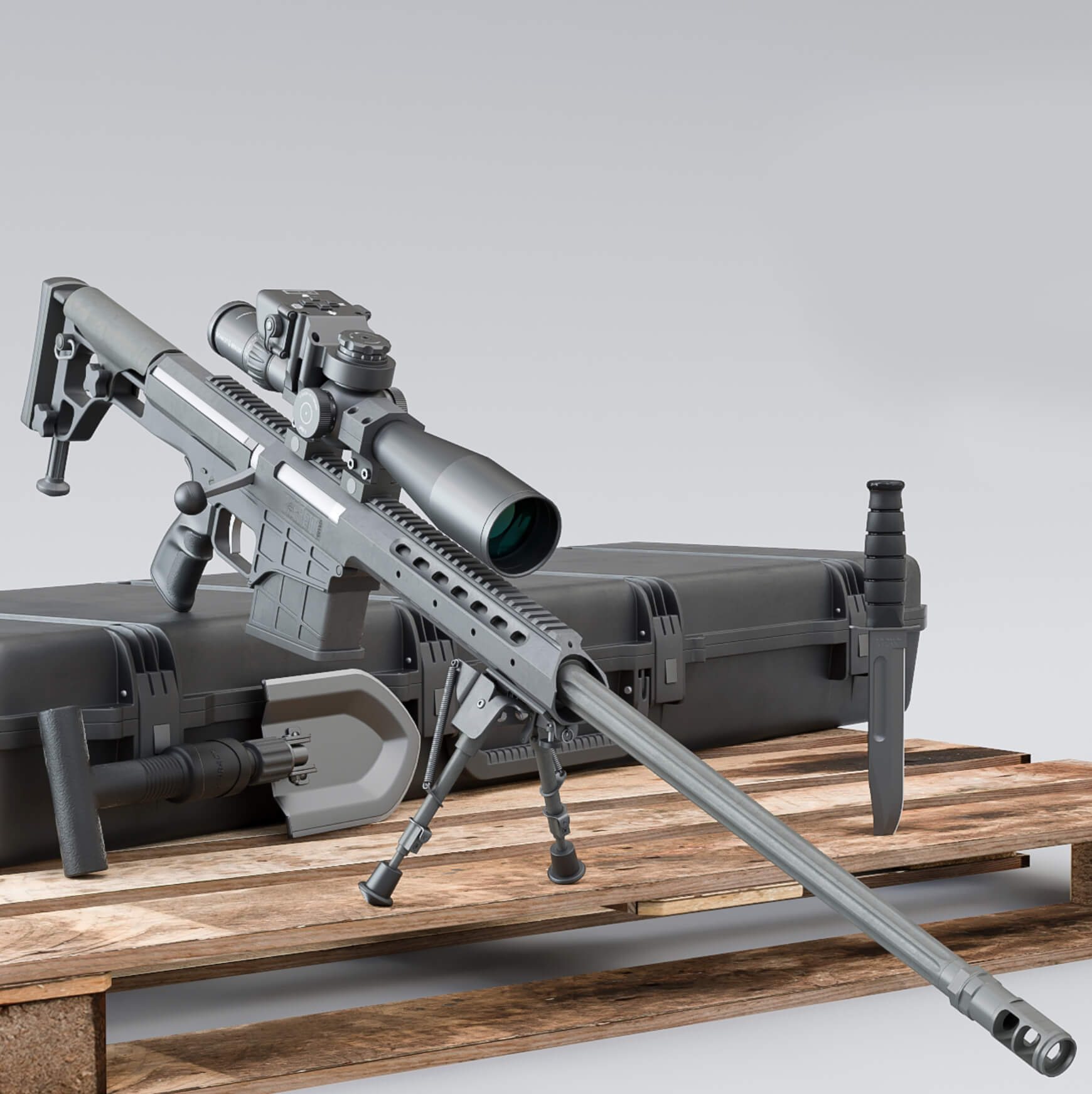 Free 3D Model Sniper Kit Barrett M98 Bravo Ka-Bar Schrade Shovel