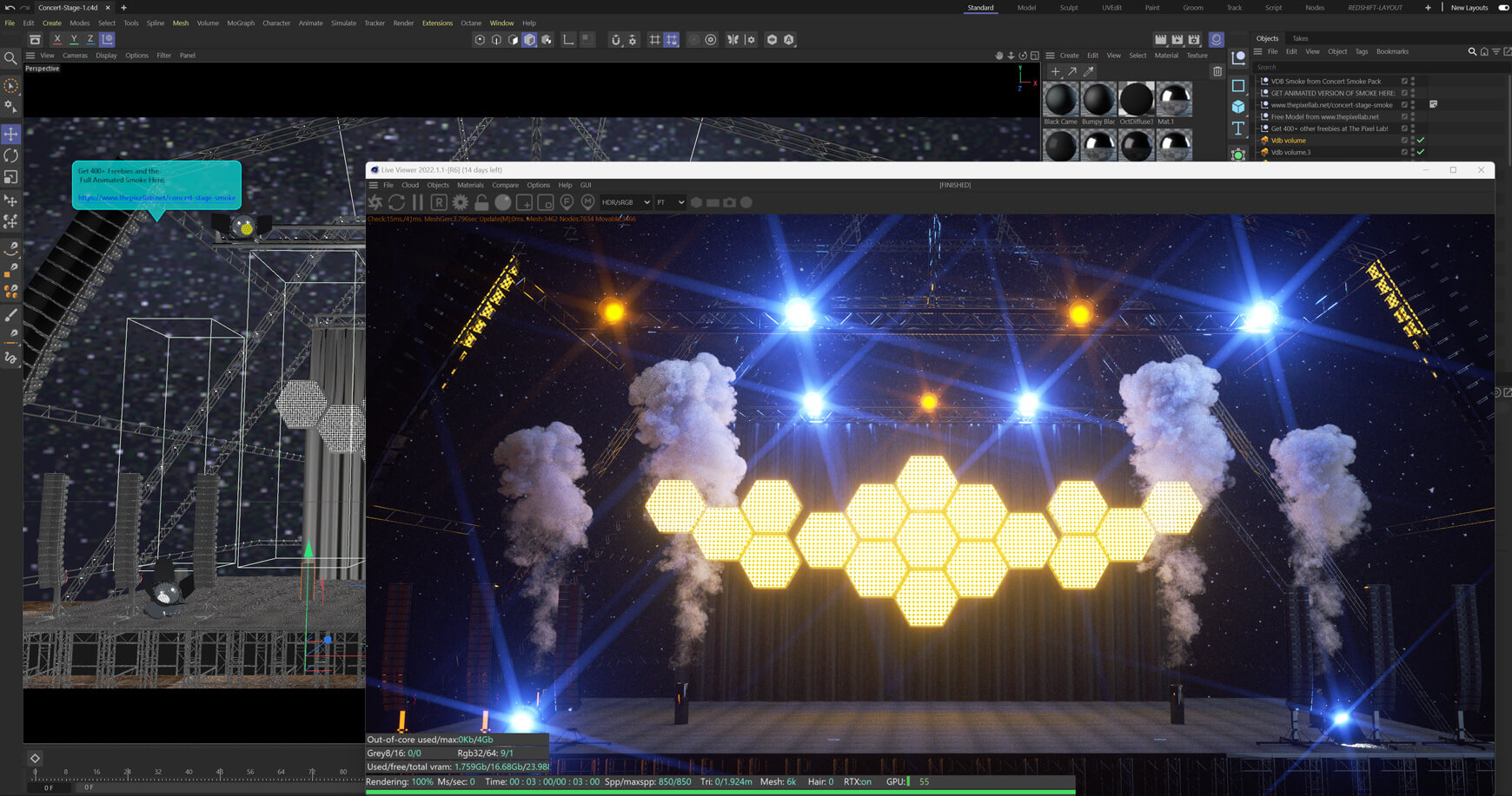 Free Concert Stage 3D Model with VDB Smoke