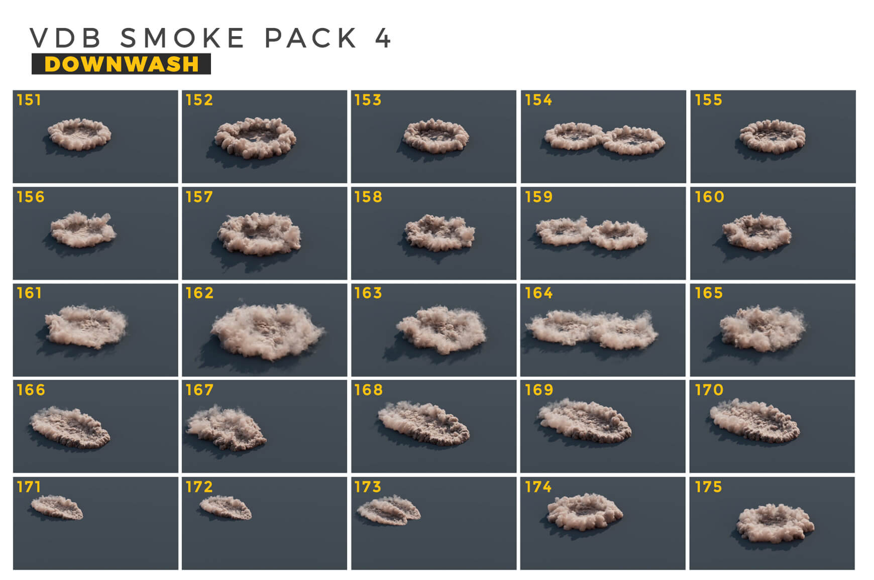 VDB Smoke Pack 4 Downwash Volumes VFX Assets 3D