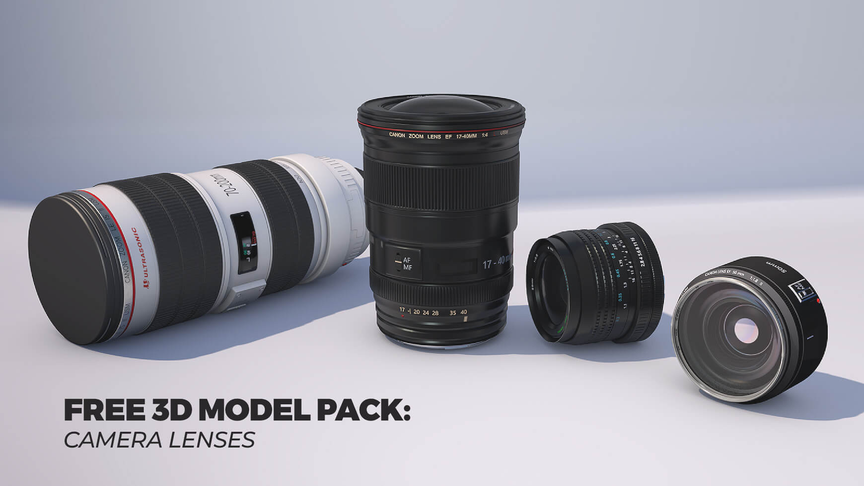 Free 3D Model Pack DSLR Camera Lens Pack Canon