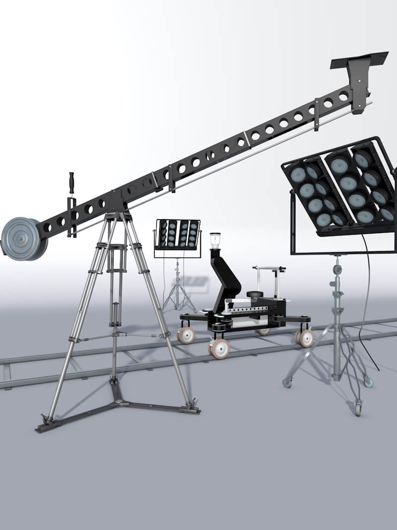 Free 3D Models Video Production Pack Camera Crane and Lights