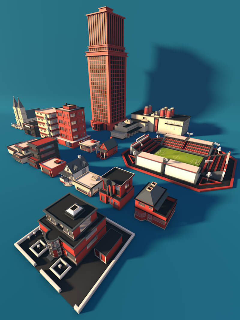 Low Poly Free 3D Model Buildings Pixel Lab