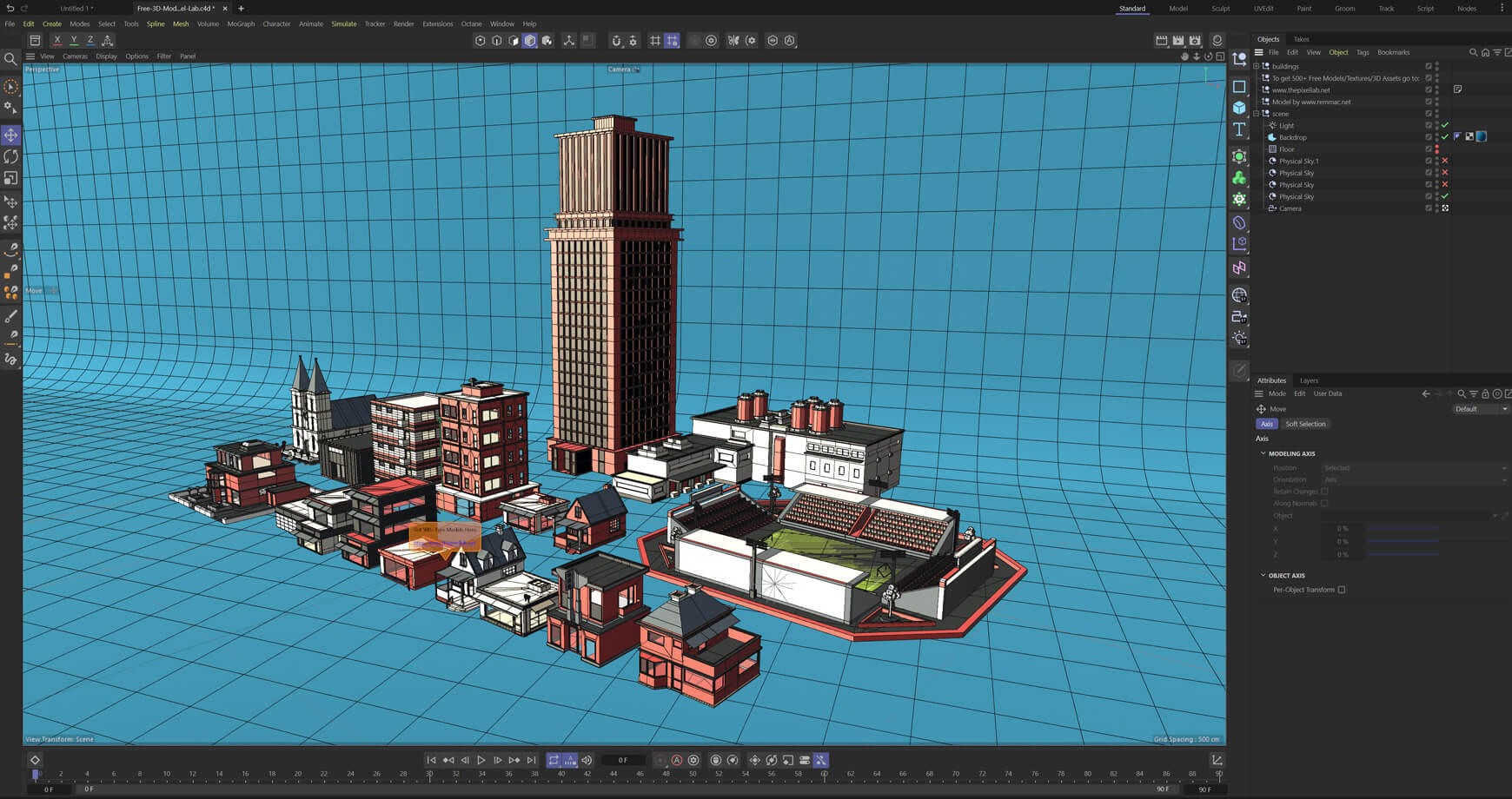Low Poly Free 3D Model Buildings Pixel Lab