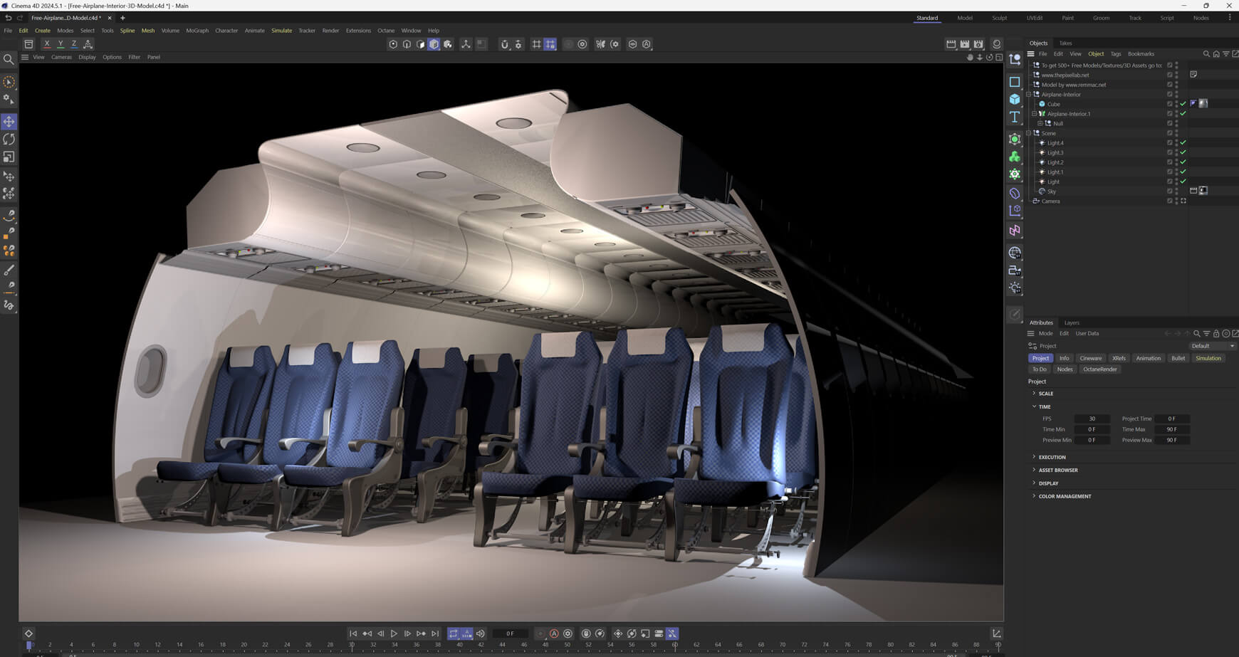 Free 3D Interior Airplane Airline Seats Model