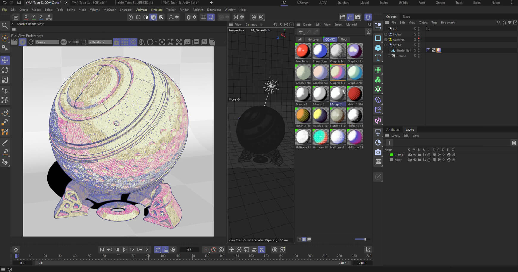 Toon Studio for Cinema 4D Redshift Toon Shaders Materials C4D