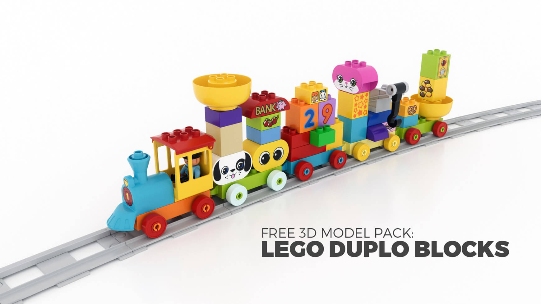 Free 3D Duplo Block Model Building Train