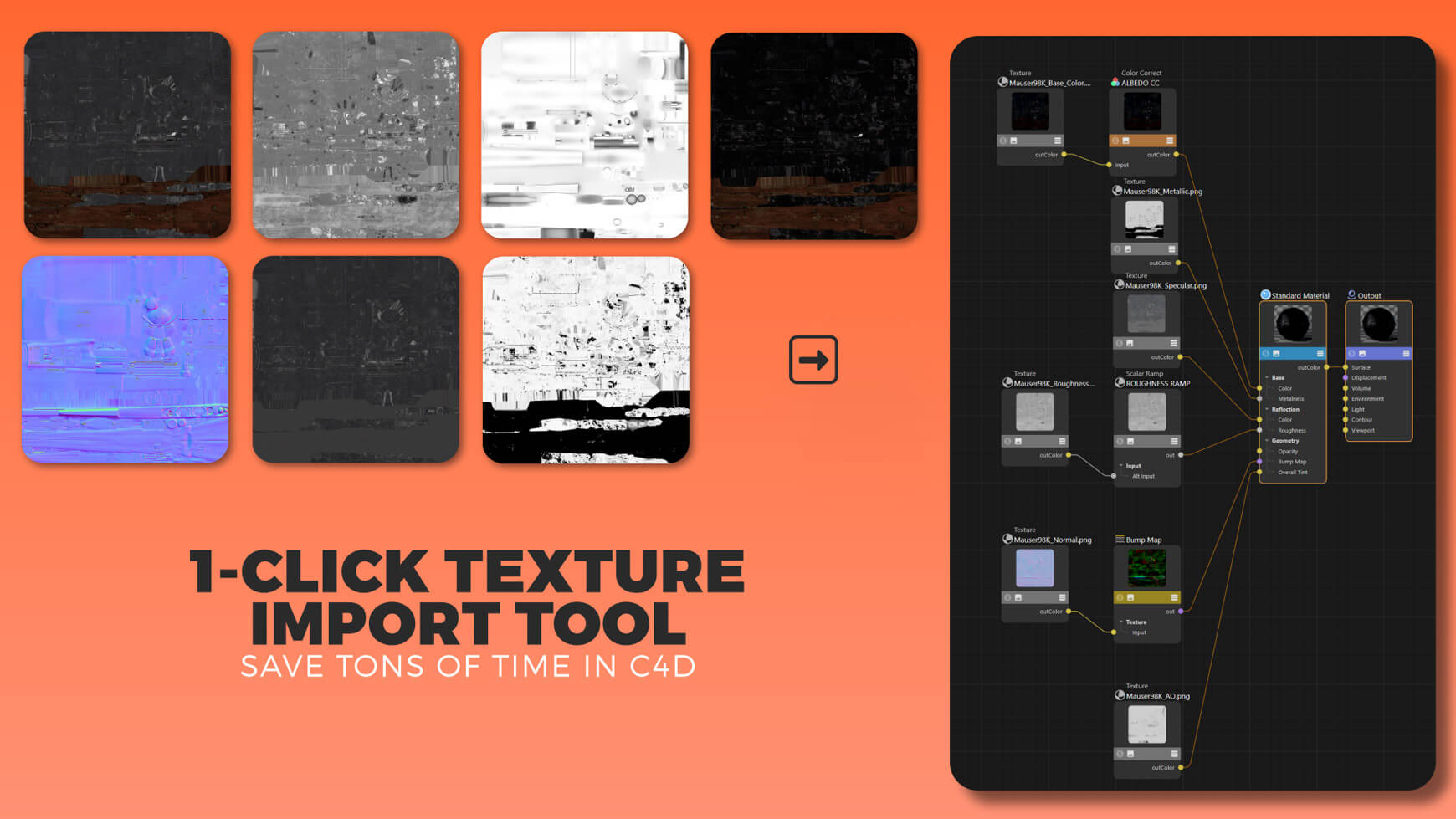 C4D TexToMatO One Click PBR Material Importer Cinema 4D Redshift