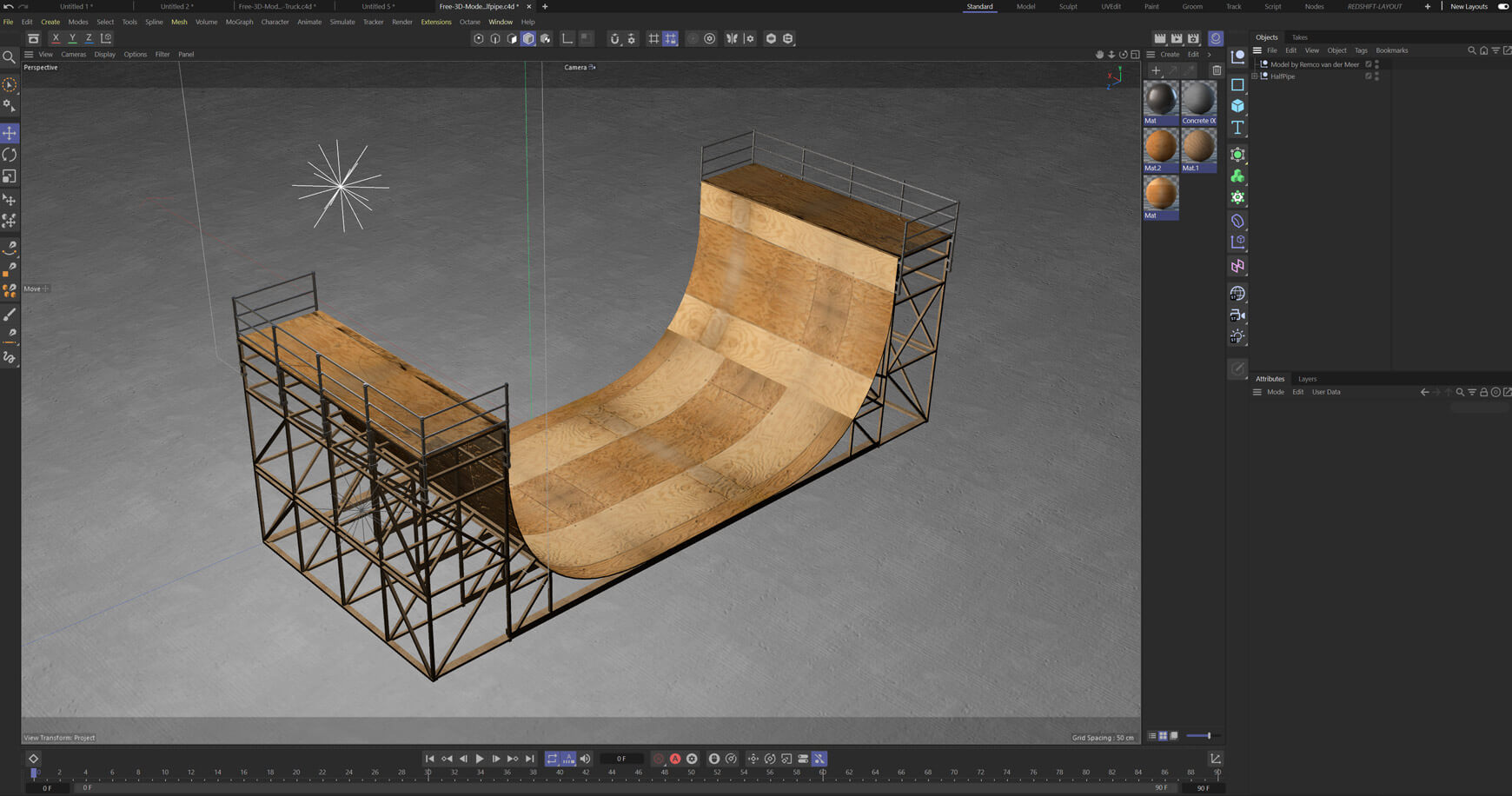 Free 3D Model Halfpipe Skate BMX Half Pipe Ramp