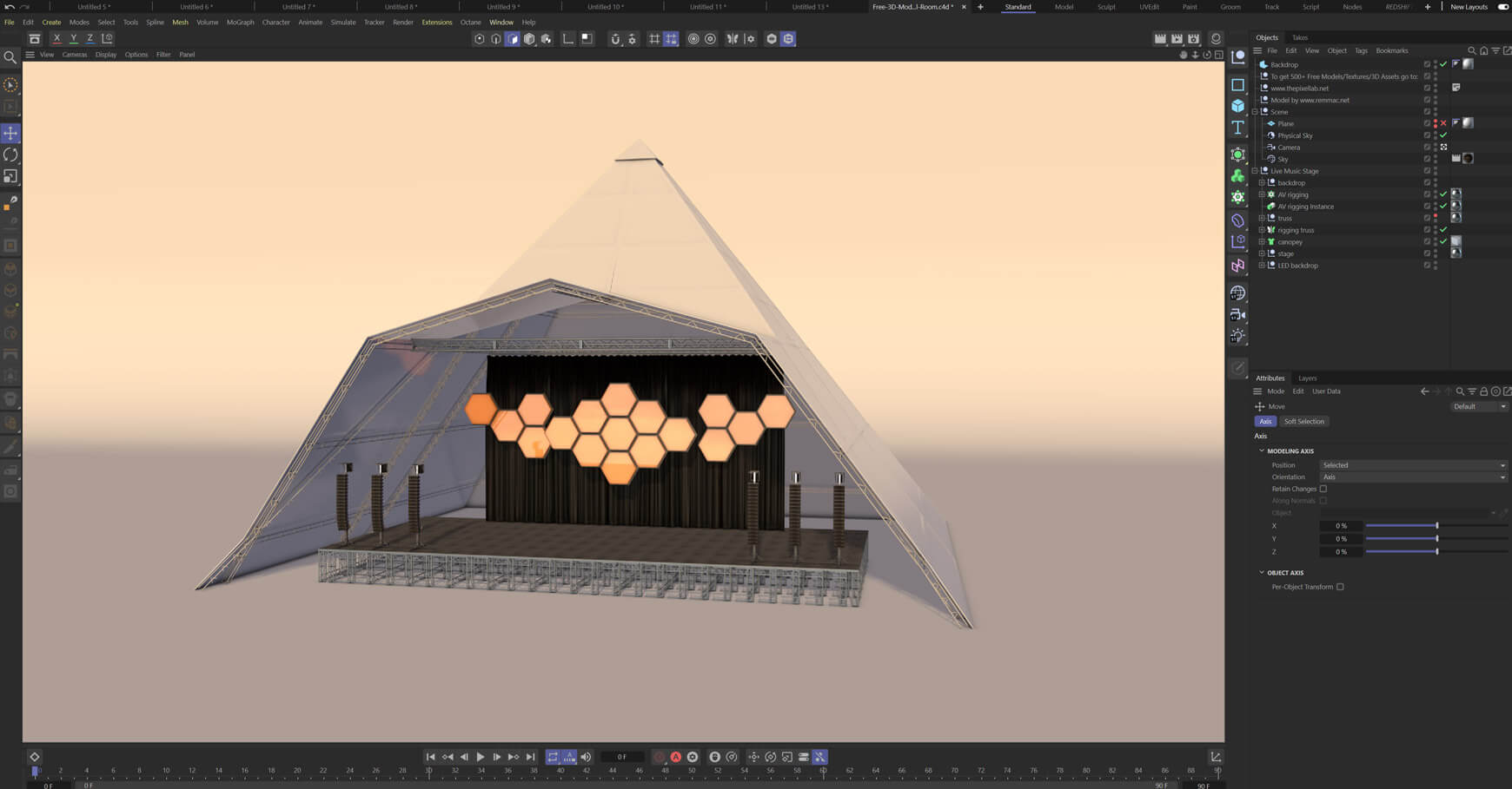 Free Live Music Concert Stage Model 3D C4D