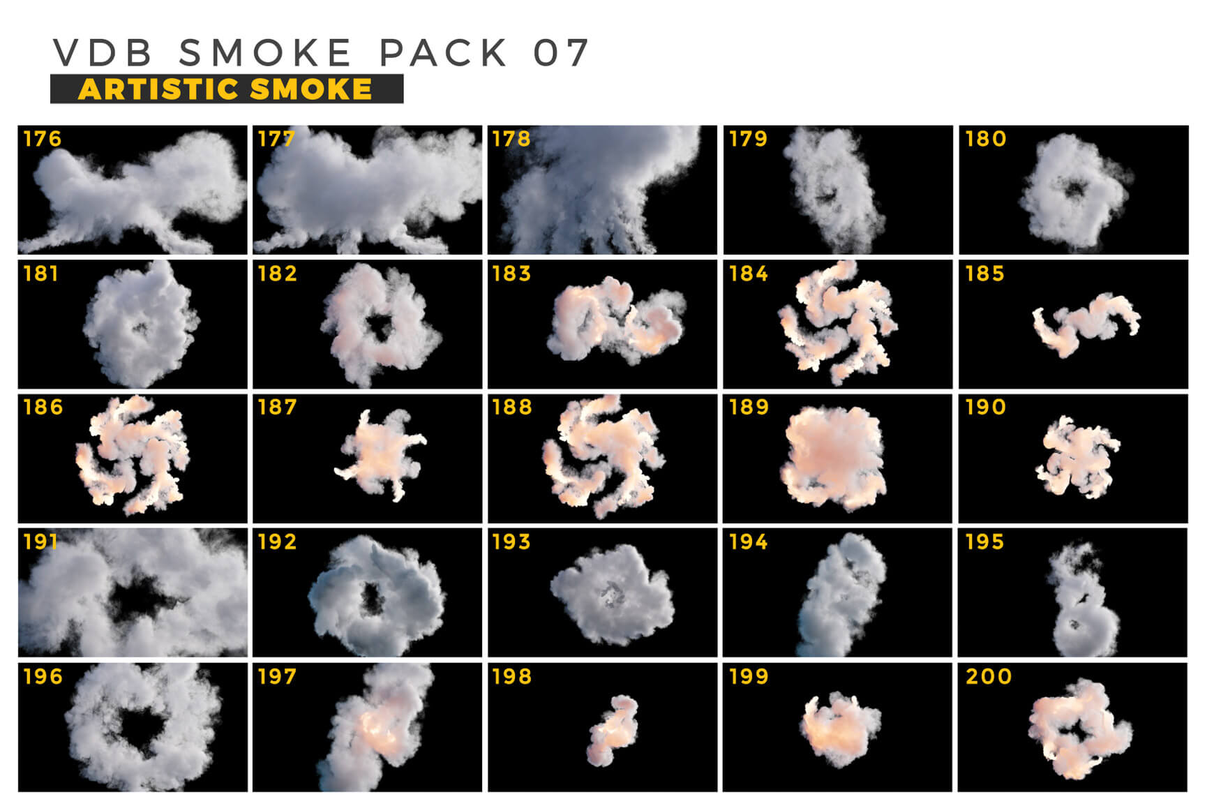 VDB Smoke Pack 7 Colored Artistic OpenVDB Asset
